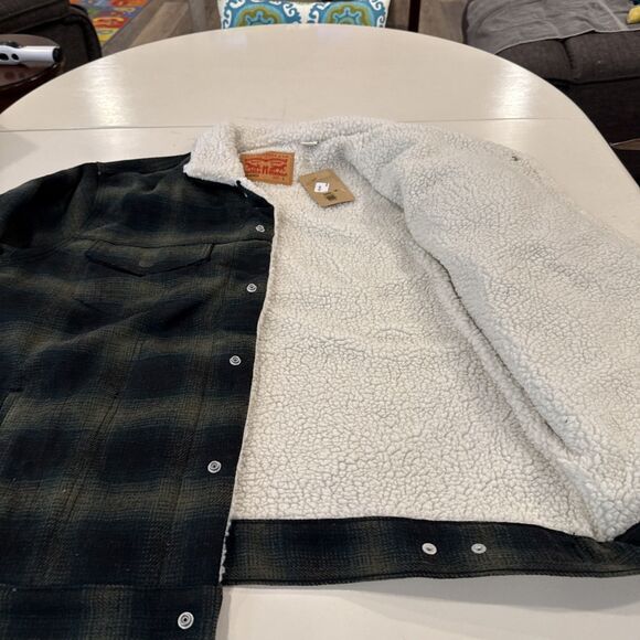 LEVIS A60300003 PLAID GREEN LARGE SHERPA RELAXED TRUCKER JACKET MENS NWT NEW - Picture 8 of 11